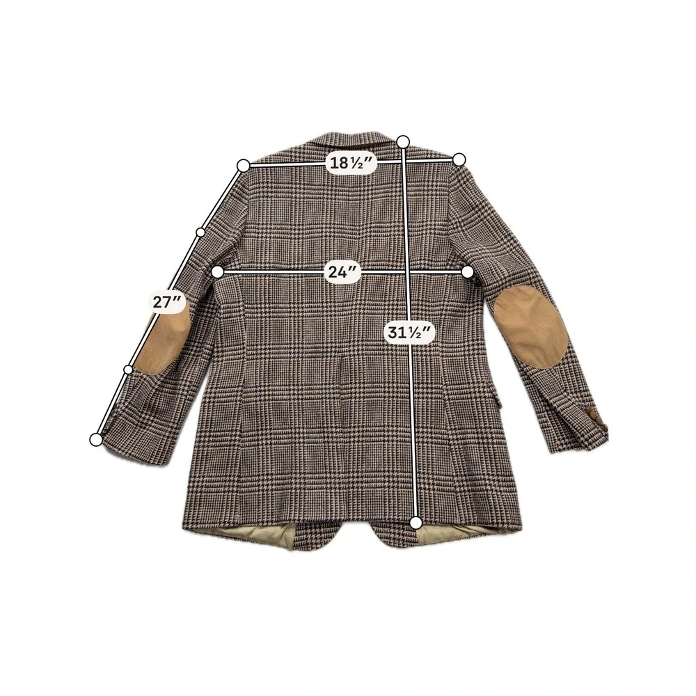 Lanvin Sport Coat Camel Hair Glen Plaid Elbow Patches Tan Mens 48R